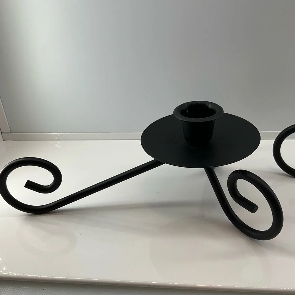 vtg Wrought Iron Candle Holders Flat Black